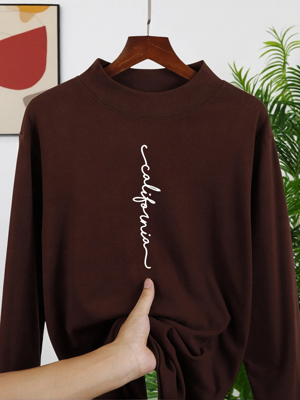 California Letter Creative Print Man Casual Long Sleeve Shirt New Thicken Top Street Comfy Inner Wear Stretch Bottoming Pullover