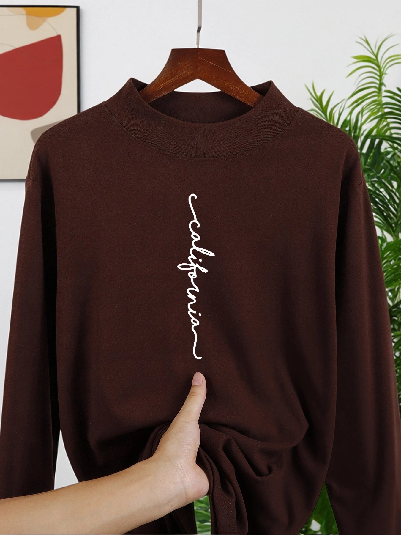 California Letter Creative Print Man Casual Long Sleeve Shirt New Thicken Top Street Comfy Inner Wear Stretch Bottoming Pullover
