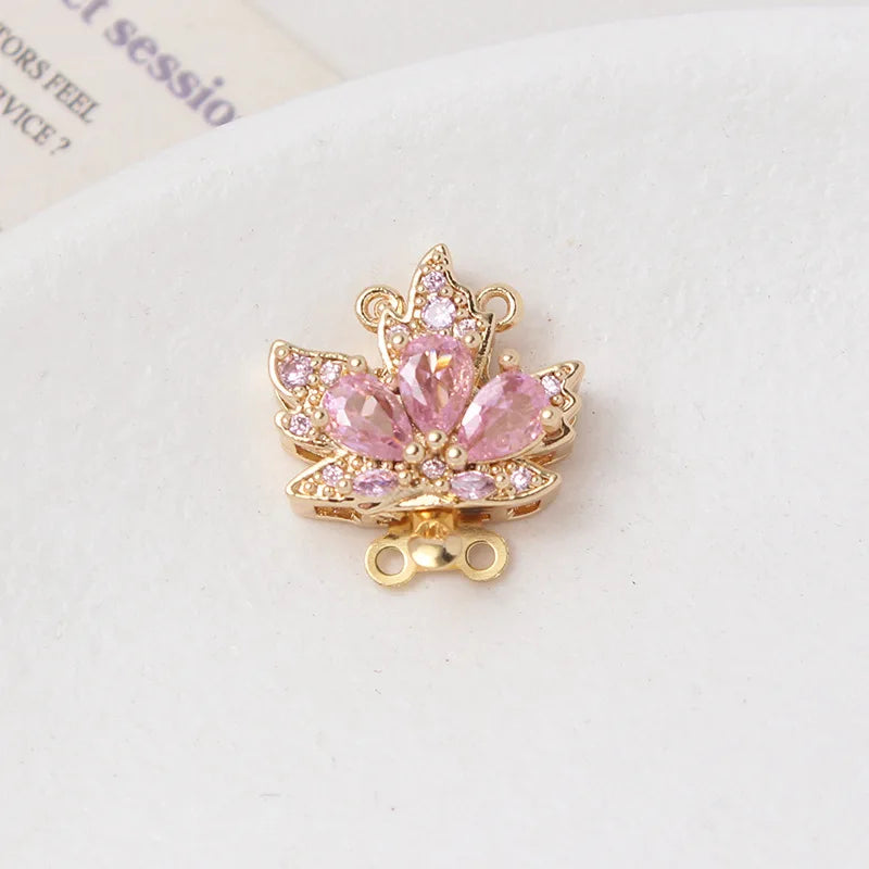 2 Sets 18K Gold Plated Brass Leaf Filigree Necklace Clasps Rhinestone Box  Strand for DIY Bracelet Connectors Jewelry Making