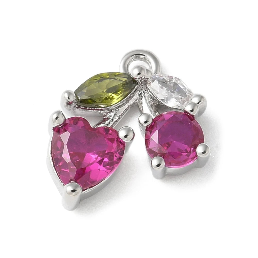 10Pcs Crystals Cherry Pendants Cubic Zirconia Fruit Hang Ornament for Jewelry Making Craft Keychain Necklace DIY Accessories