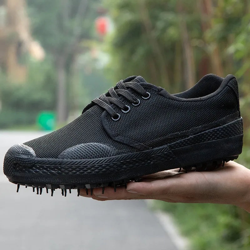 2025 Rubber Sole Work Shoes Anti-Slip Canvas Sneakers for Construction/Farm/Training Durable Low High-Top Tactical Footwear