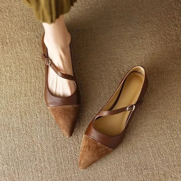 Vintage Brown Pointed Toe Mary Jane Shoes Women's 2025 New Spring Flat Heel Shoes