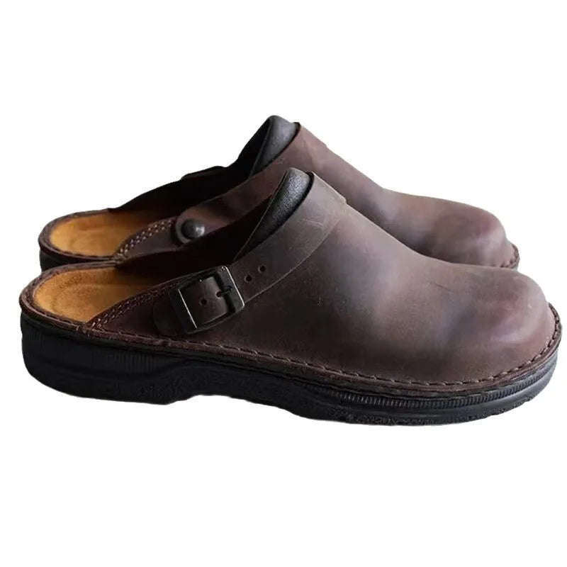 Men's Slippers Fashion Big Size48 Leather Casual Slippers Summer Half Slippers for Men Non Slip Beach Shoes Classic Clogs Shoes