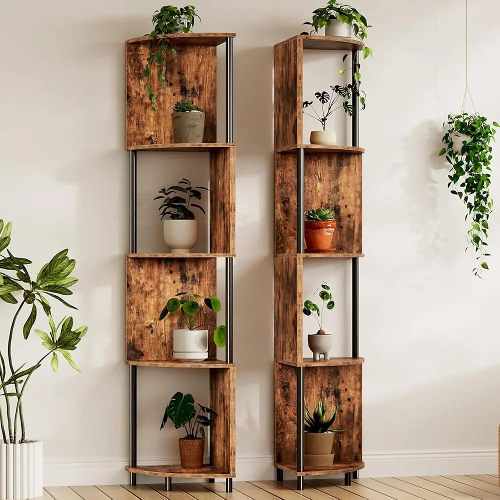 Corner Shelf Stand, 5-Tier Corner Bookshelf, Industrial Corner Shelf Display Rack, Tall Plant Stand Corner Bookcase For Small