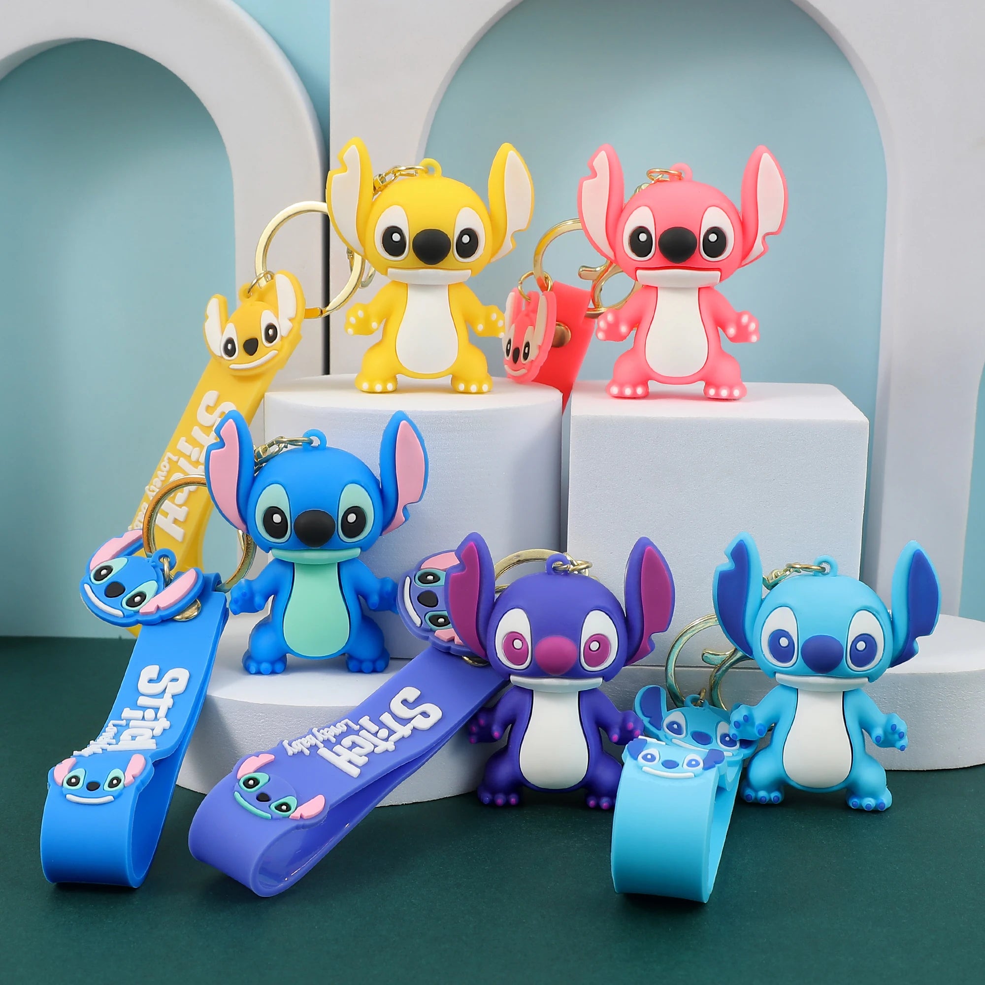 Disney Stitch Keychain 5-Pack - Cute Lilo & Stitch Keyrings, Durable Anime Keychains for Women Men Kids, Multi-Color Gift Set