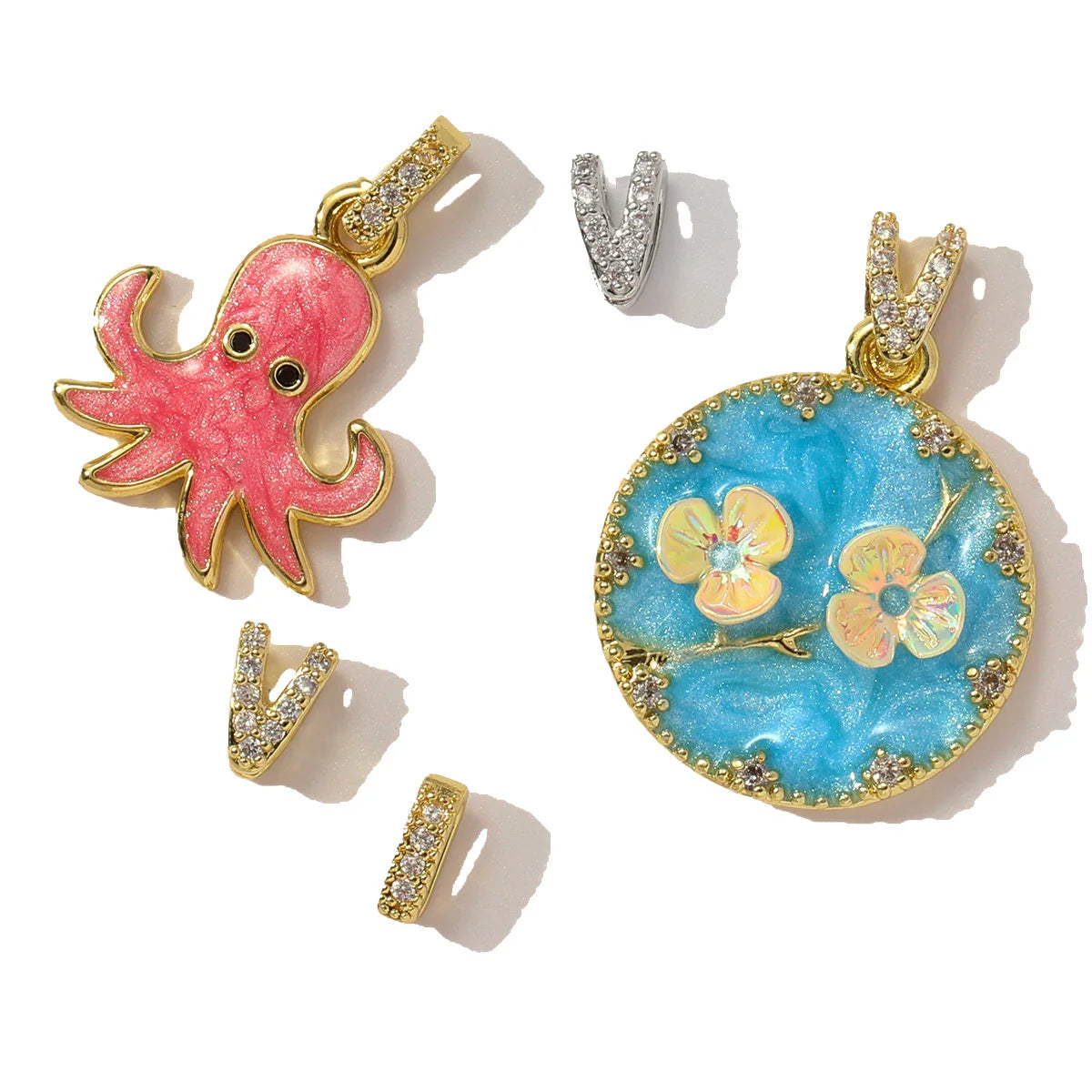 10pcs/Lot Fashion Copper Zircon V Shaped Pinch Bail Clasps Melon Seeds Clips For DIY Necklace Pendant Women Jewelry