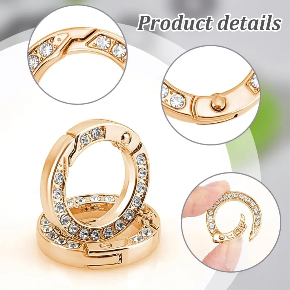 12pcs Metal Rhinestone Spring O Rings Alloy Spring Gate Ring with Rhinestone Rings Round Keychain Buckle Gate Rings 25mm