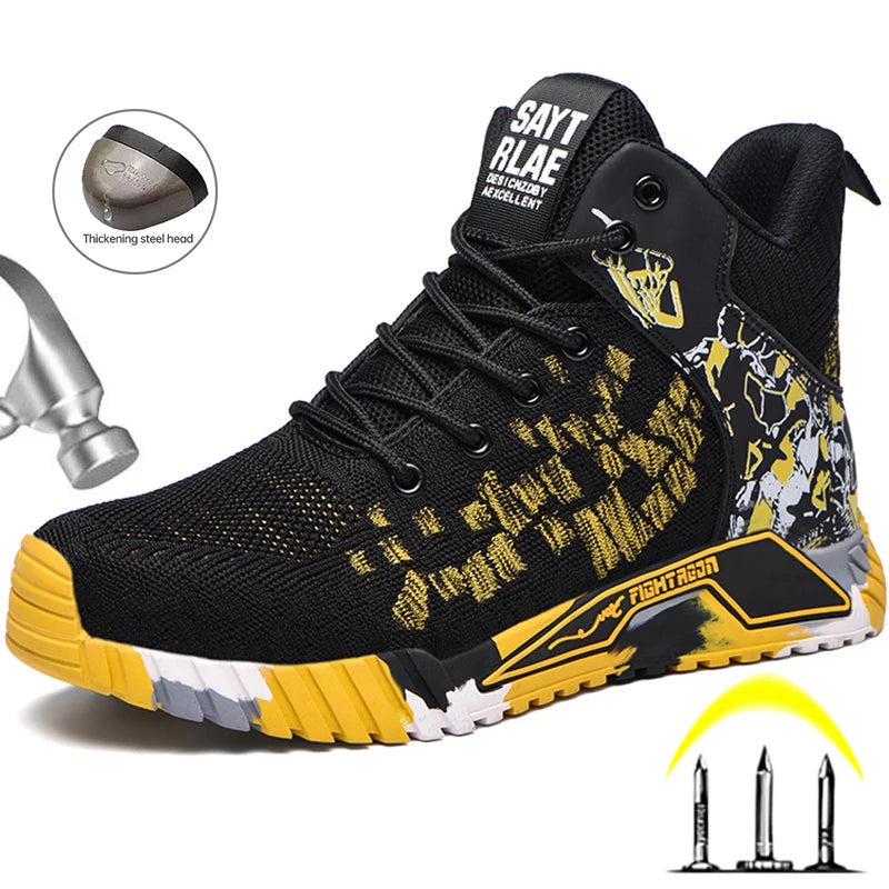 Work Safety Boots Men Work Shoes Steel Toe Safety Shoes Men Lightweight Indestructible Boots Anti-puncture Work Sneakers Male