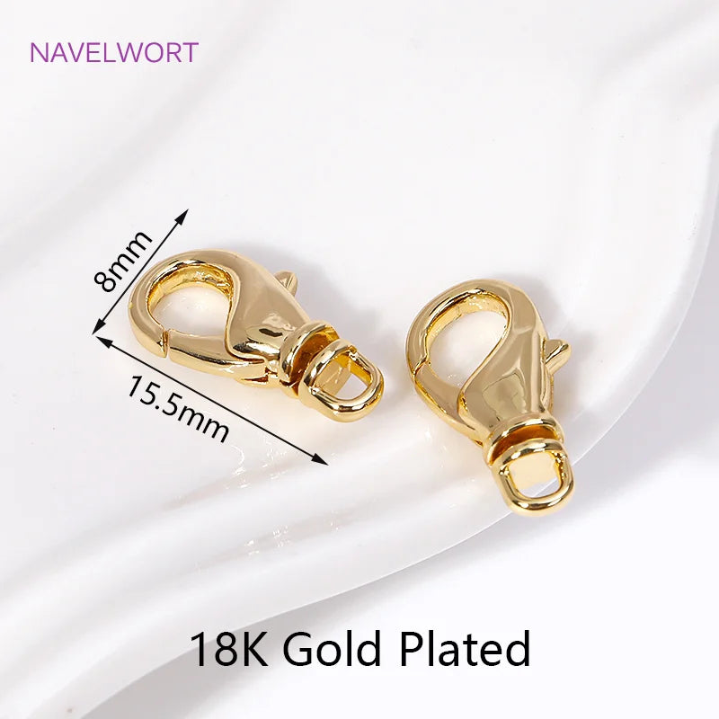 18K Gold Plated Brass Lobster Clasps Connector,Jewellery End Caps Fastener Clasp For DIY Bracelet Jewelry Making Accessories