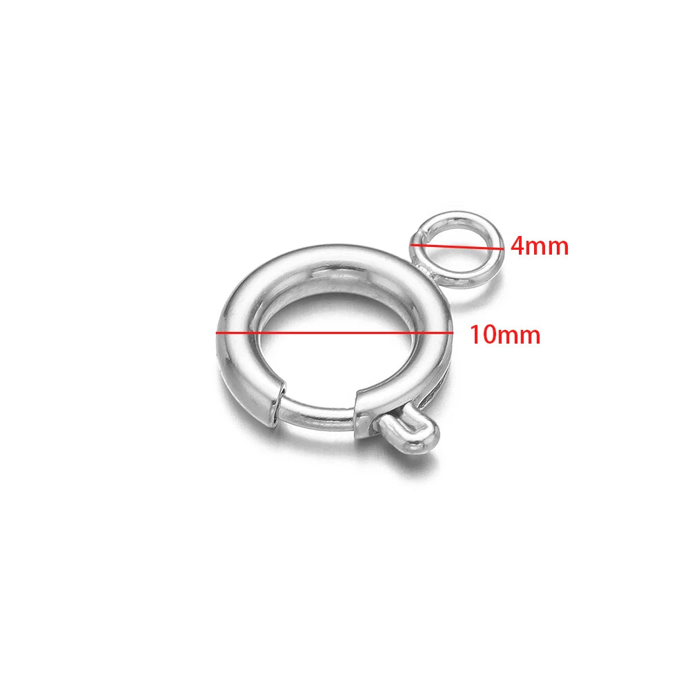 10pcs Stainless Steel Round Spring Ring Clasps Necklace Connectors for DIY Jewelry Bracelet Making Earrings Accessories 5-12mm