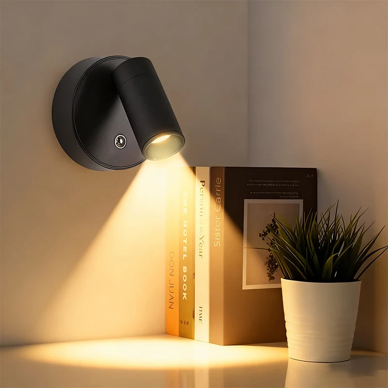Magnetic Base USB Rechargeable LED Cordless Wall Light with Touch Switch Black White Magnet Dimmable Bedside Lamp for Reading