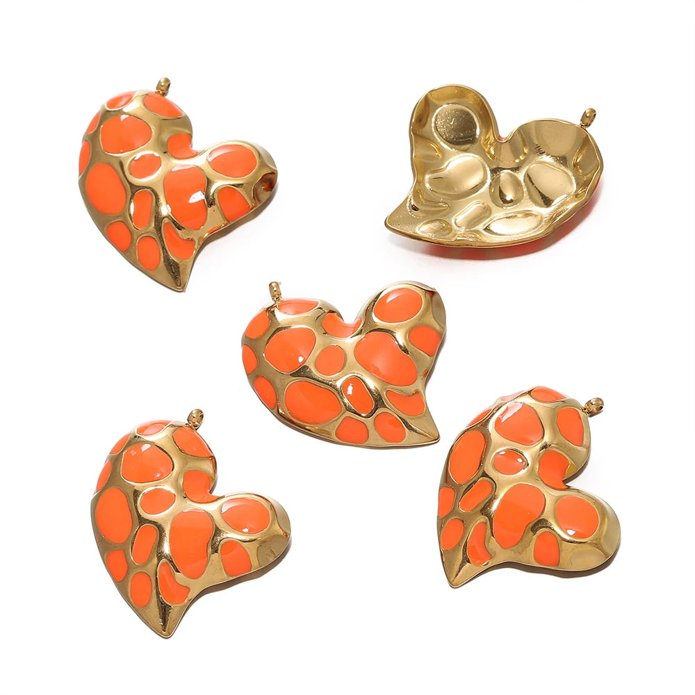 2Pcs/Pack Multicolor Stainless Steel Heart Shape Vintage Pendants for DIY Necklace Earring Bracelet Jewelry Making Supplies