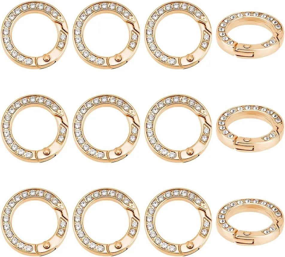12pcs Metal Rhinestone Spring O Rings Alloy Spring Gate Ring with Rhinestone Rings Round Keychain Buckle Gate Rings 25mm