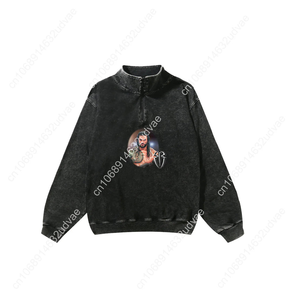 Roman Reigns Retro Sweatshirt Man Woman Teenager Vintage Pullover Half Zipper Sweat Shirt Photo Custom Made Tops Sleeved Tshirt