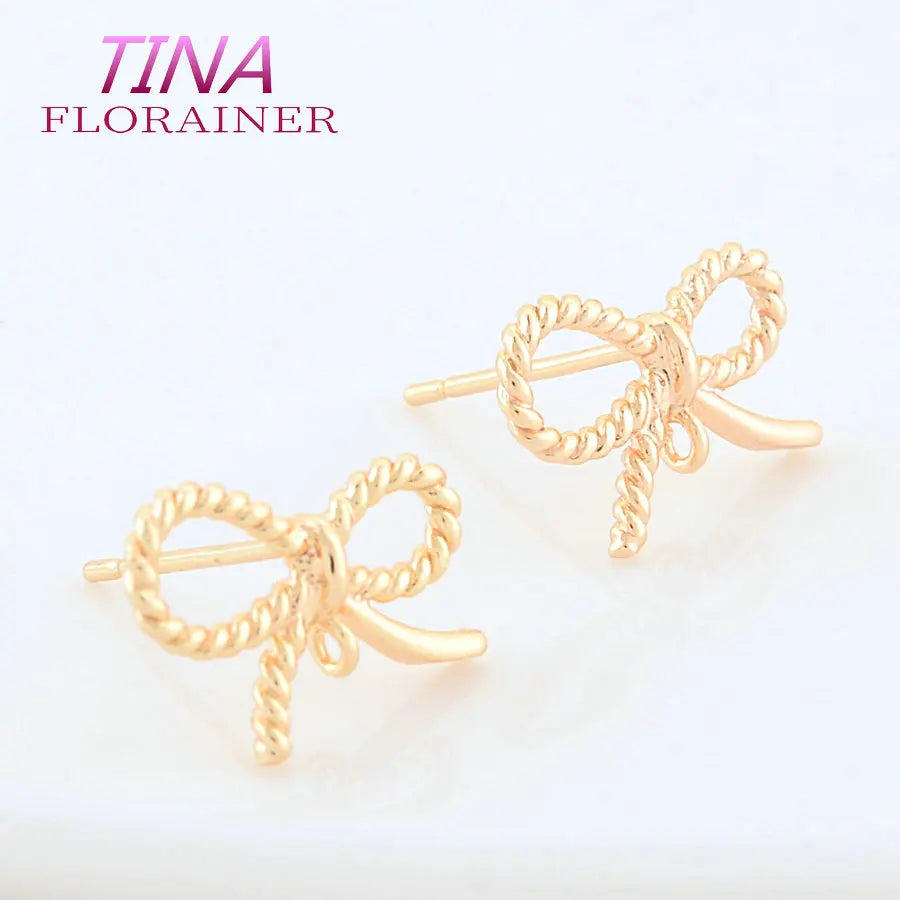 6PCS 10*14.5MM 18K Gold Color Plated Brass Bowknot Stud Earrings Pins High Quality Diy Jewelry Findings Accessories