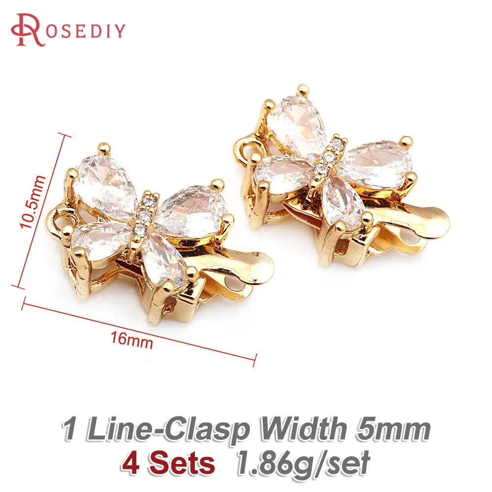 4 Sets 18K Gold Color Brass and Zircon Butterfly 1 Line and 2 Line Necklaces Connect Clasps Diy Jewelry Making Accessories