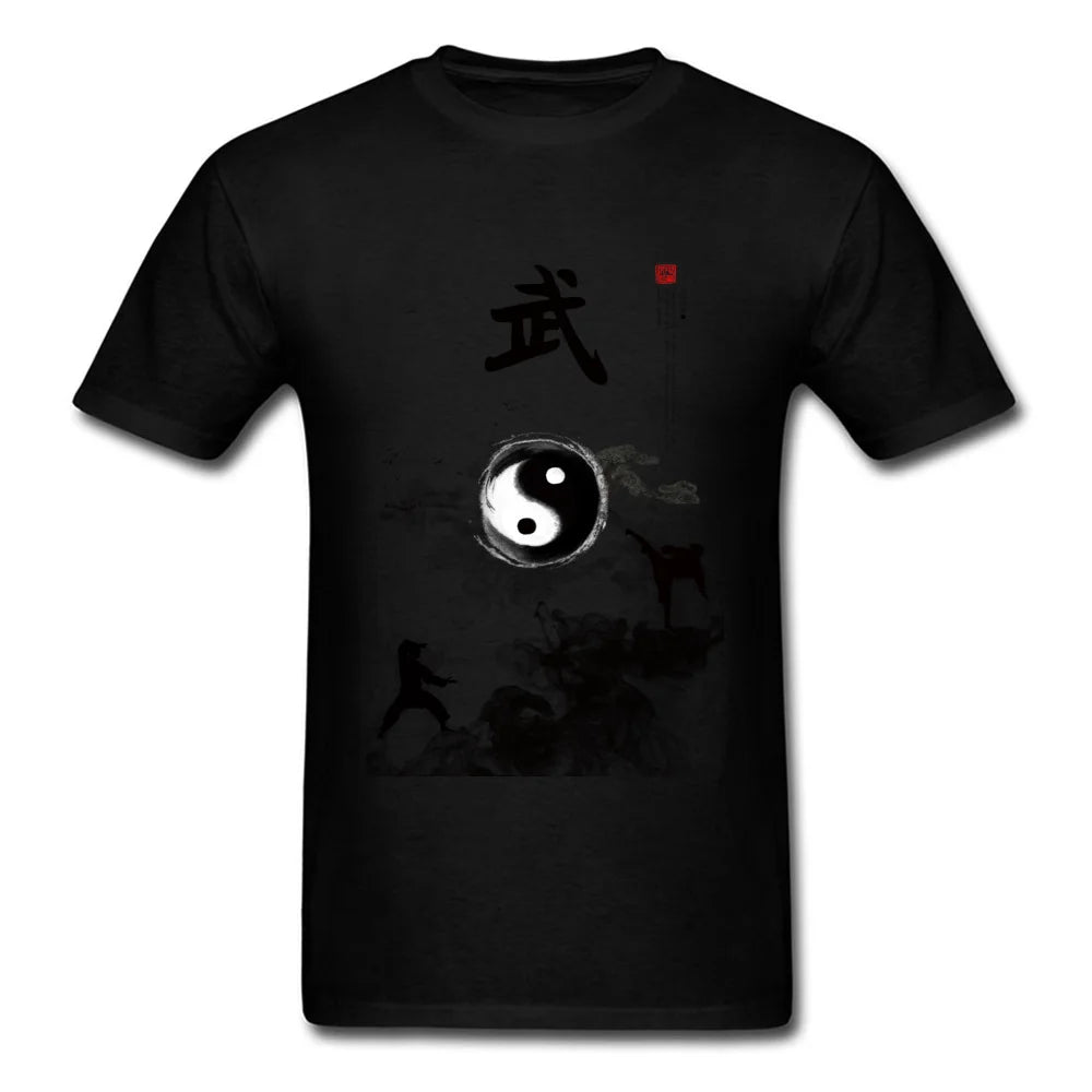 Yin Yang Kung Fu Chinese Traditional Water Ink Painting Men White T-shirt Short Sleeve Cotton T Shirt Unique Design