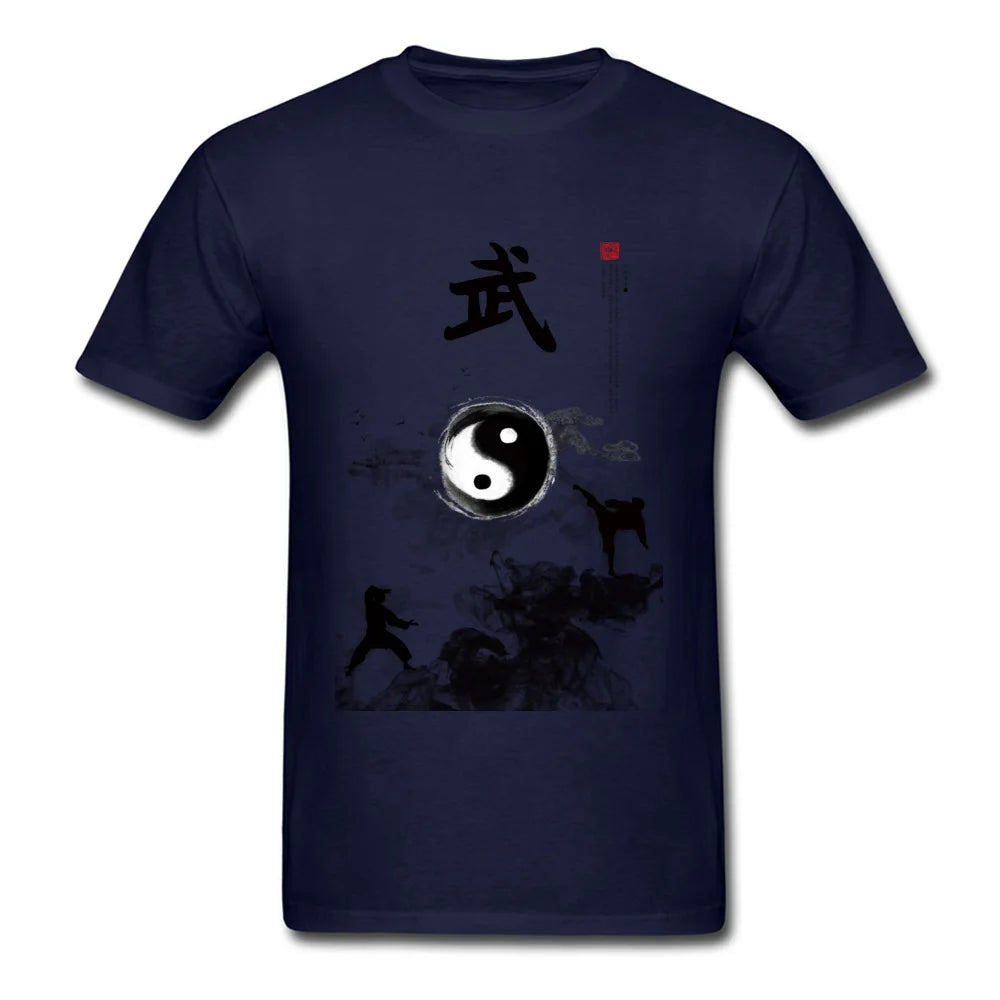 Yin Yang Kung Fu Chinese Traditional Water Ink Painting Men White T-shirt Short Sleeve Cotton T Shirt Unique Design