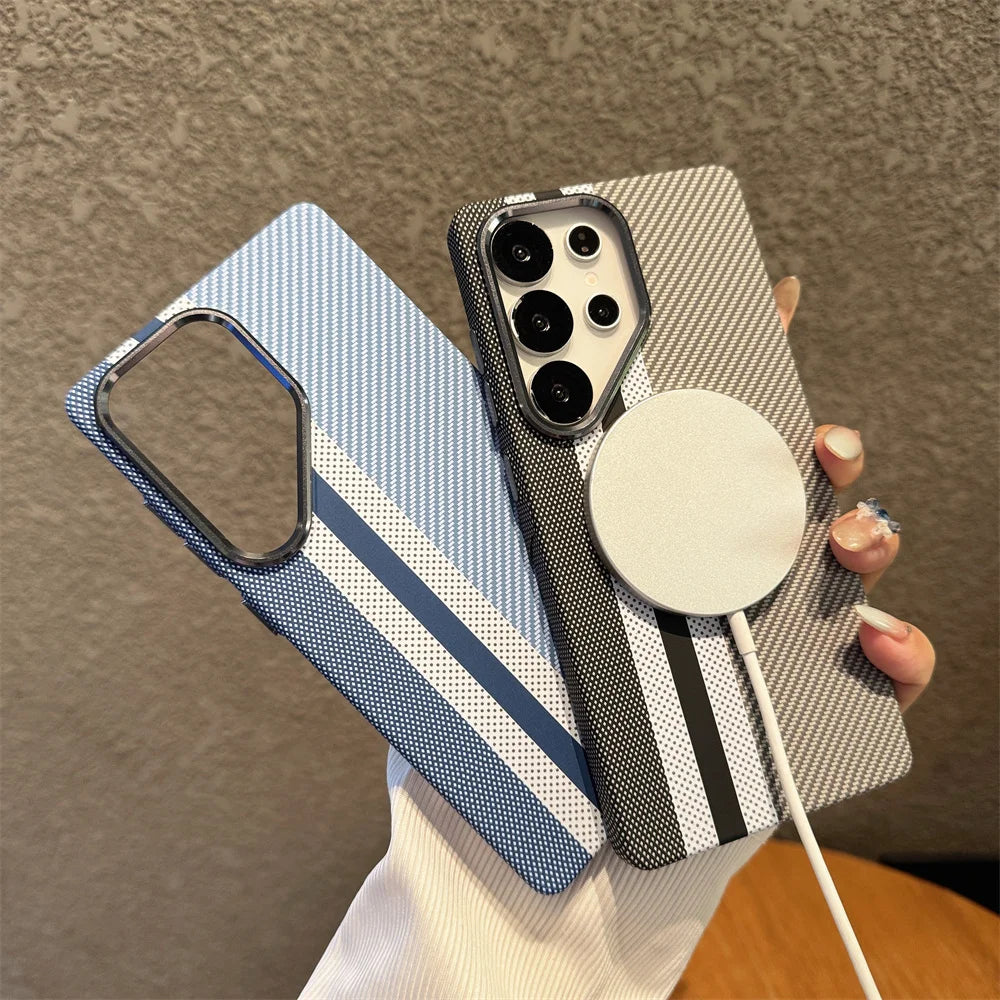 Luxury Colorful Kevlar Carbon Fiber Magnetic Phone Case For Samsung S24 S25 Ultra S23 Plus For Magsafe Wireless Charging Cover