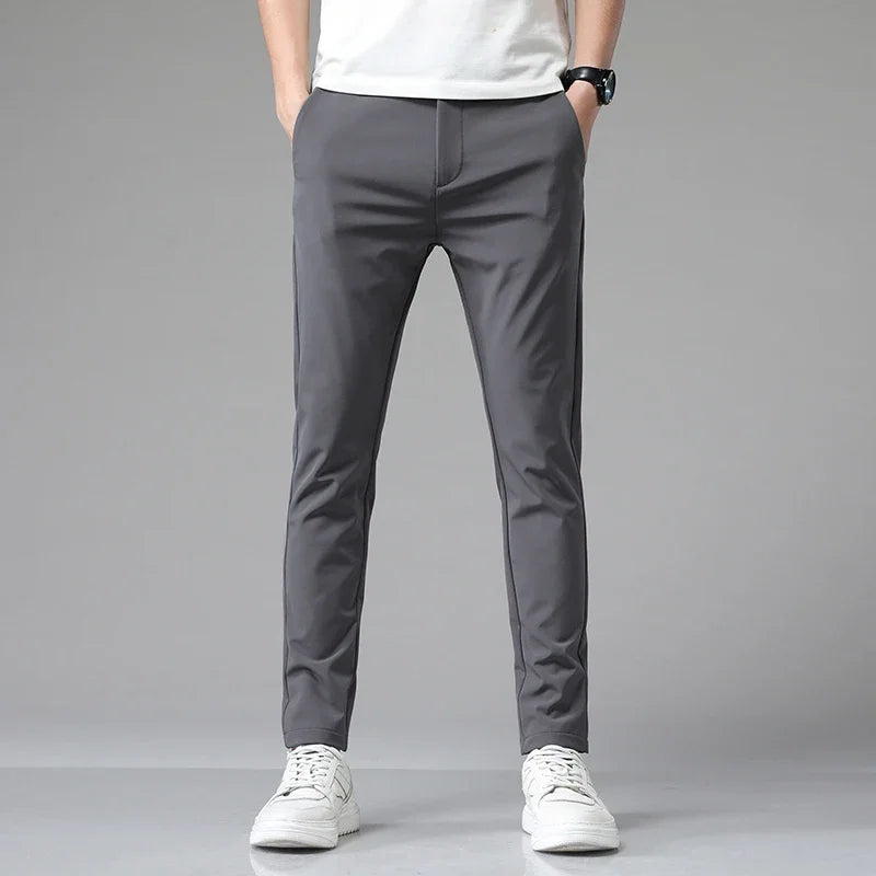 Summer Thin Business Stretch Slim Fit Elastic Waist Men's Casual Pants Jogger Korean Classic Blue Black Gray Brand Trousers Male