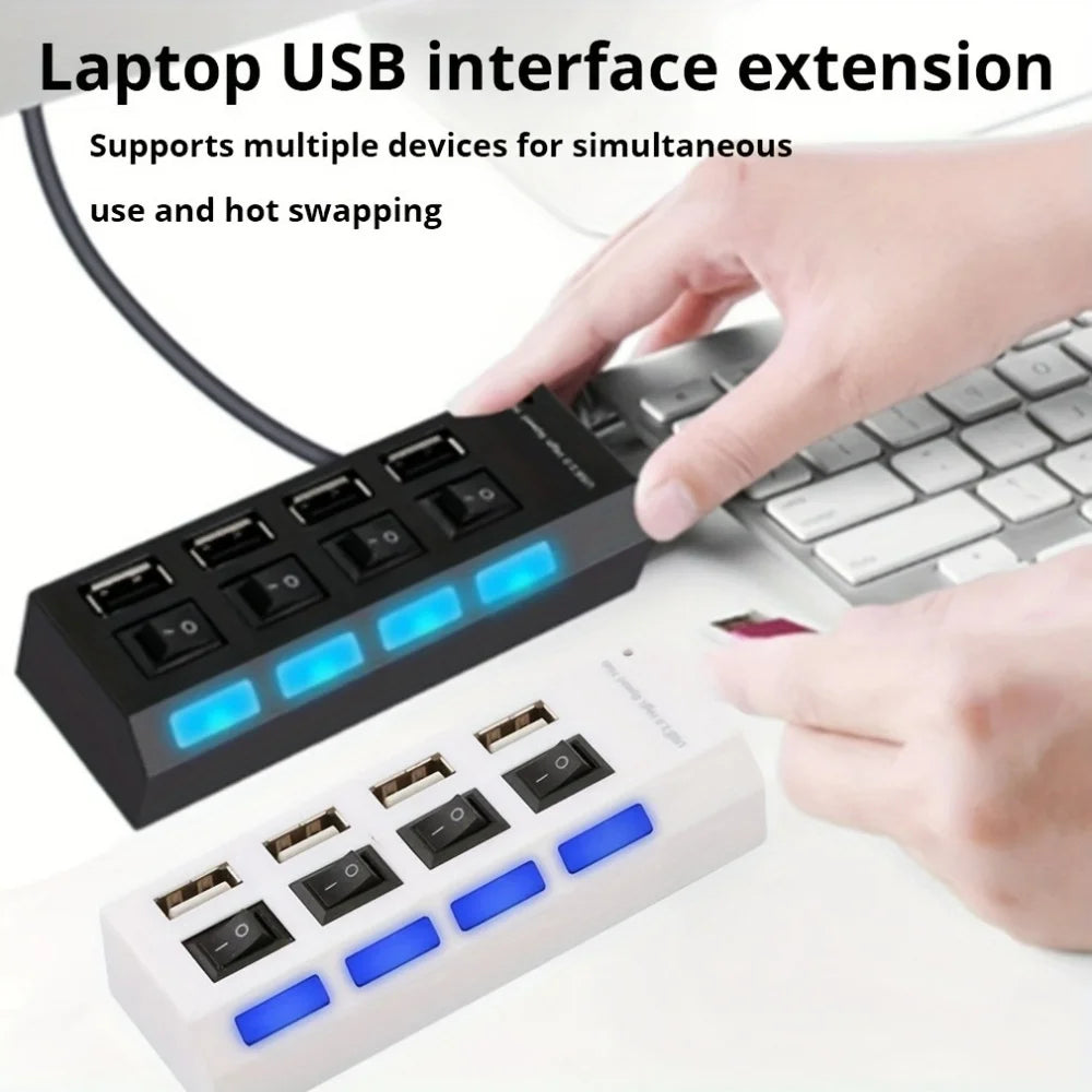 USB 2.0 Hub 4/7 Port Splitter Power Adapter With ON/OFF Switch Multiple Expander HUB For PC Laptop MacBook Desktop Accessories