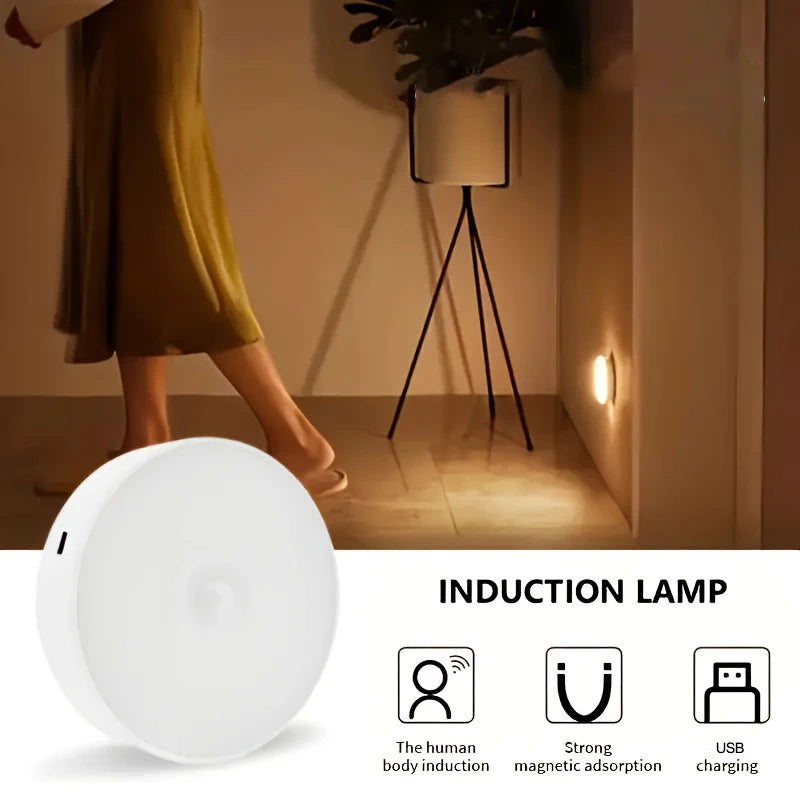 PIR Motion Sensor Night Light,Rechargeable LED Wall Lamp,Indoor Corridor Bedroom Stairs Closet,Warm White Lighting,Night Light