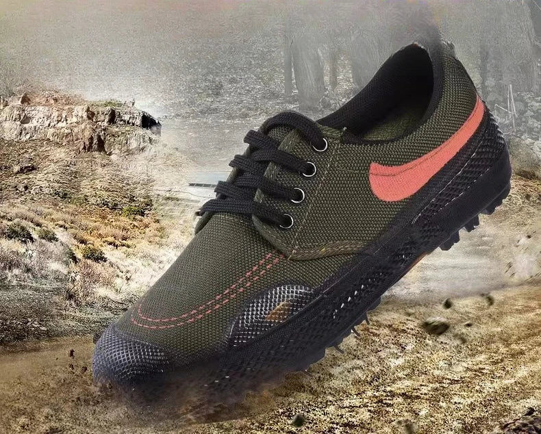 2025 Rubber Sole Work Shoes Anti-Slip Canvas Sneakers for Construction/Farm/Training Durable Low High-Top Tactical Footwear