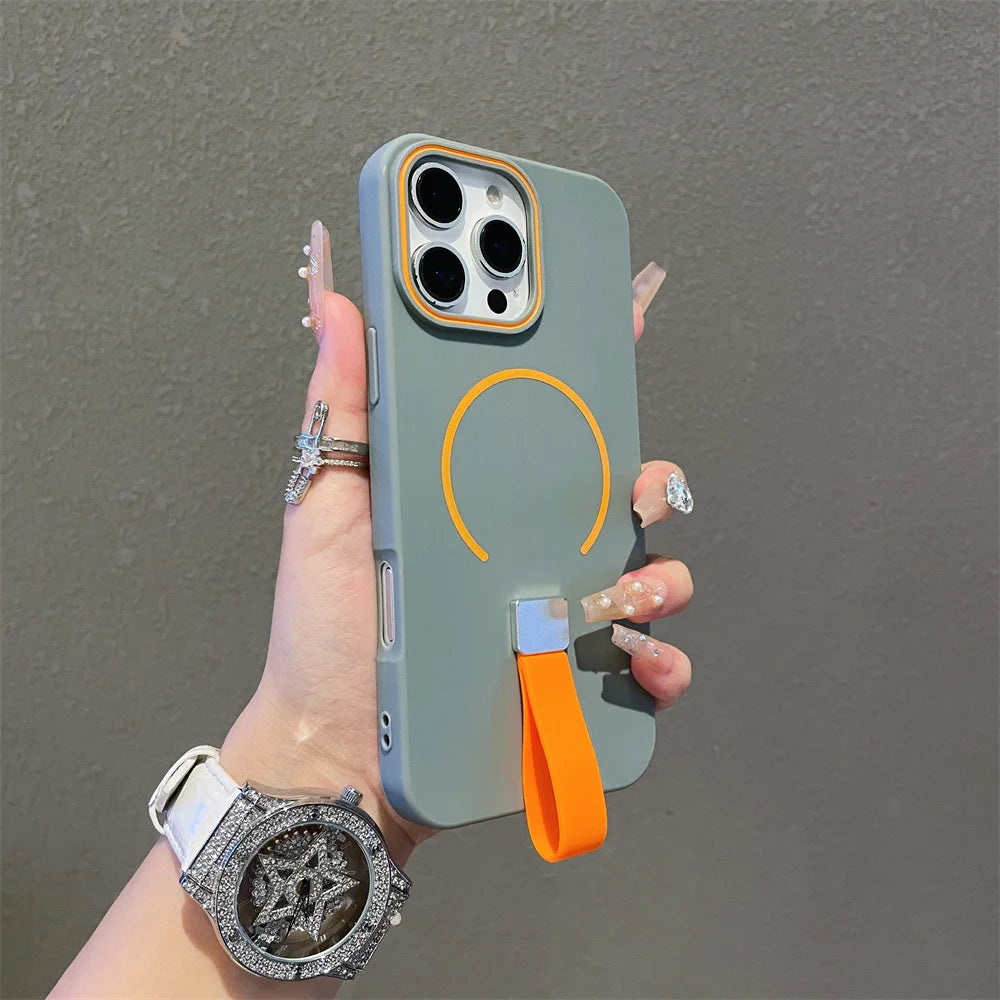 Soft Silicone Strap Magnetic Magsafe Phone Case For iPhone 14 15 16 Pro Max Plus 13 12 11 Wireless Charge Frosted Clashing Cover
