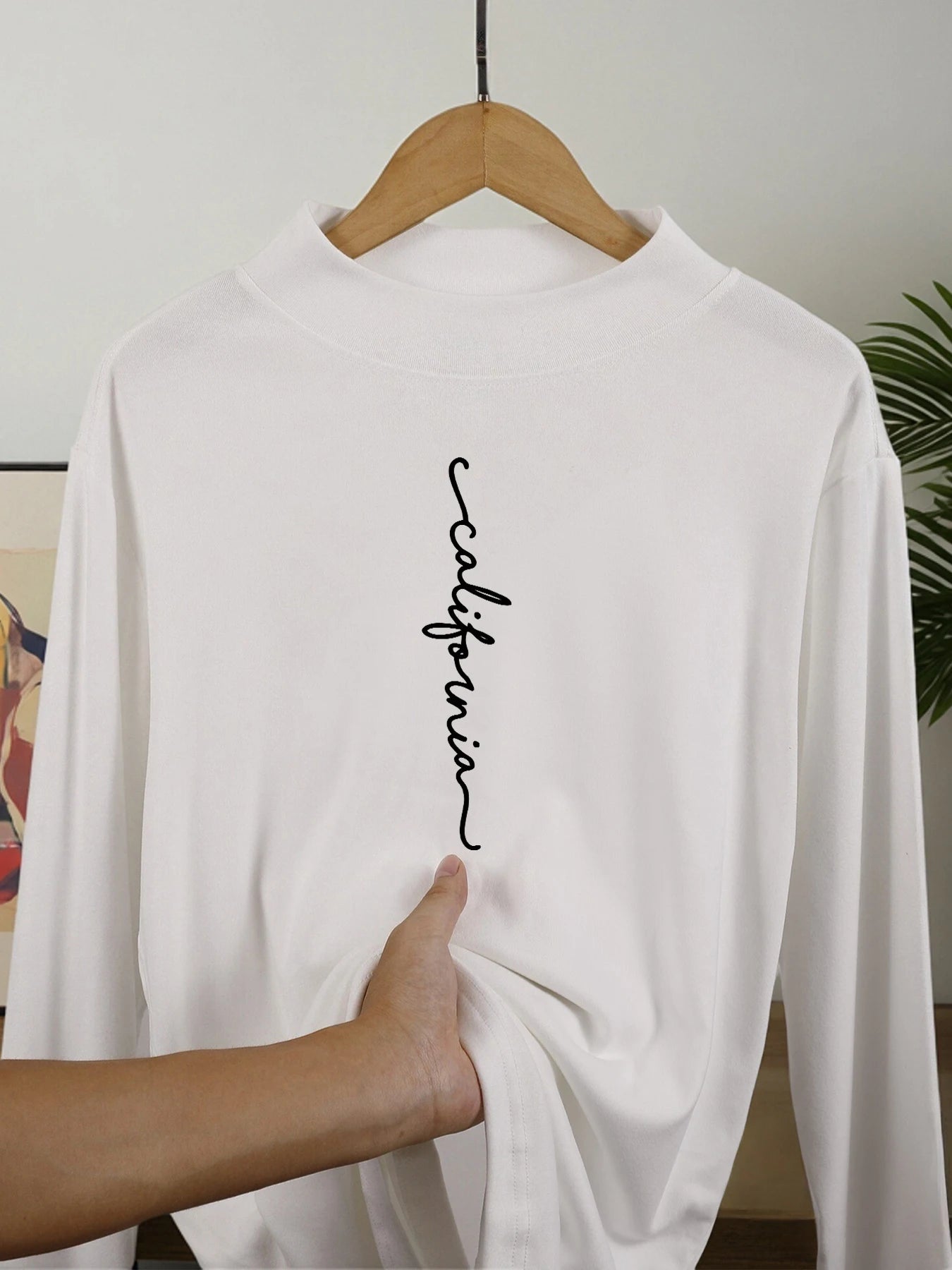 California Letter Creative Print Man Casual Long Sleeve Shirt New Thicken Top Street Comfy Inner Wear Stretch Bottoming Pullover