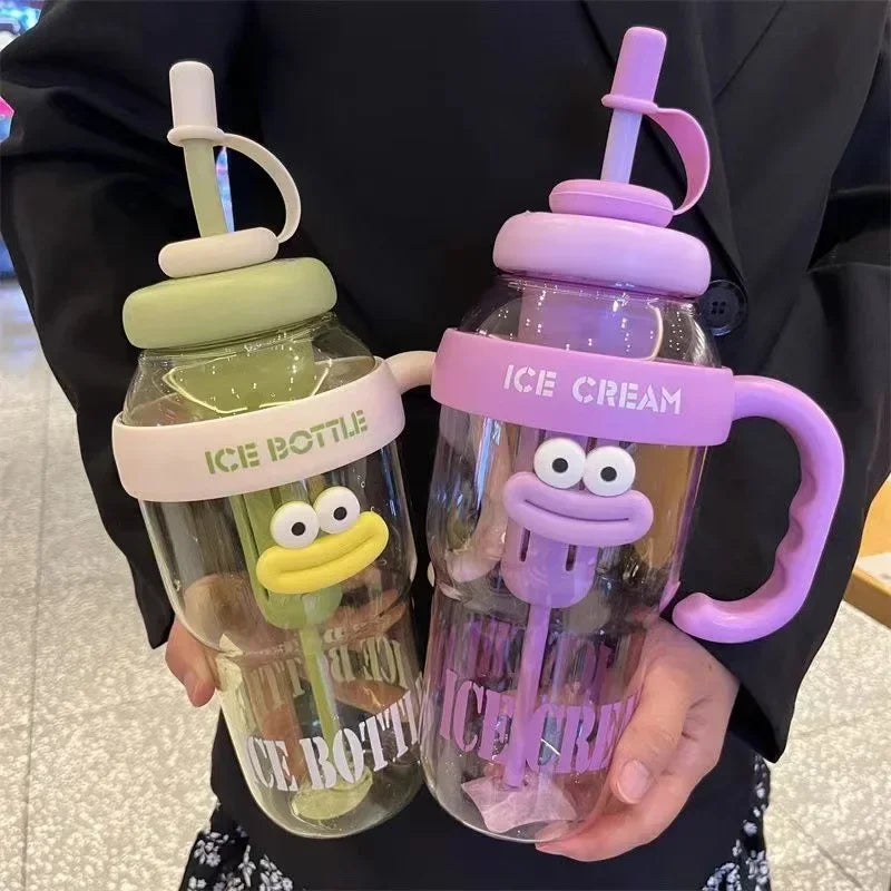 1100ML Sports Water Bottle Cute Aesthetic Large Capacity Water Cup for Women Summer Home Outdoor Portable Straw Cup