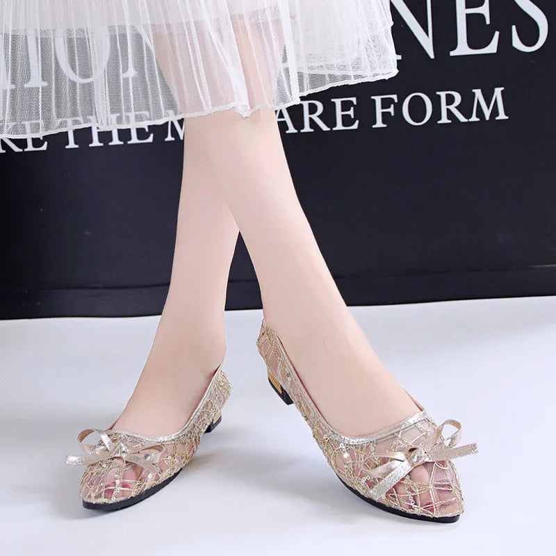 2025 Summer Casual Fashion womens shoes Pointed Toe Low Heel Solid Color Comfortable Non-slip Wear-resistant Bow Women's Shoes