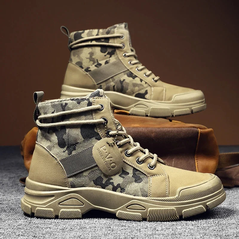 Hiking Boots For Men Autumn High Top Camouflage Desert Casual Flats Mens Boot Breathable Non Slip Work Shoes