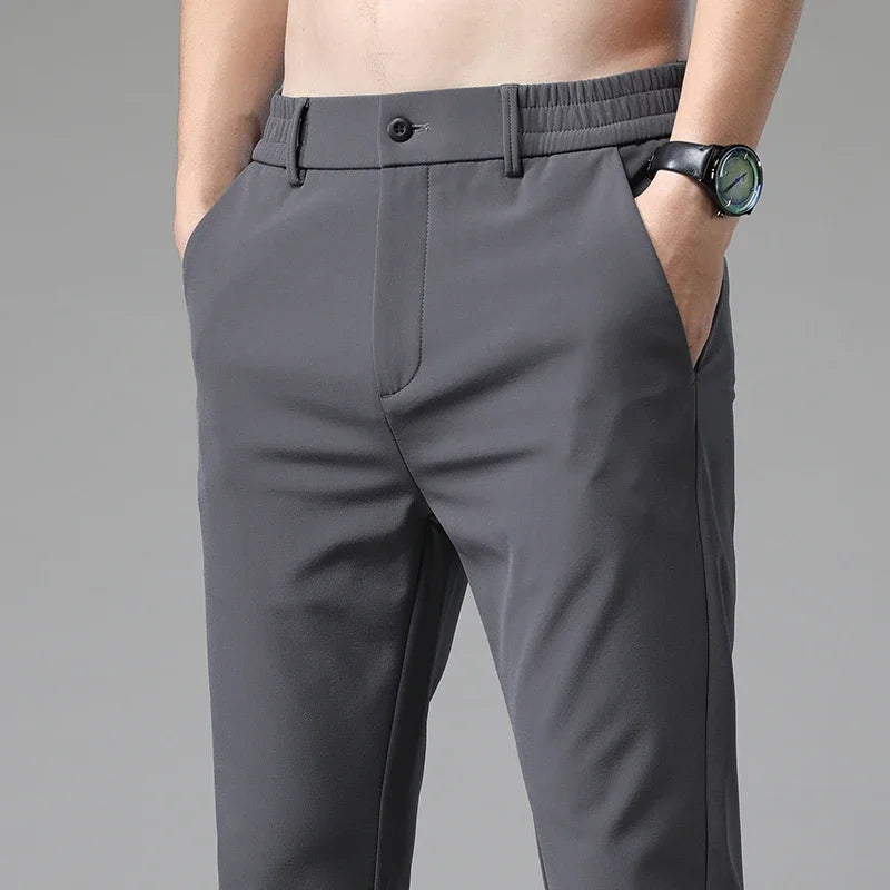 Summer Thin Business Stretch Slim Fit Elastic Waist Men's Casual Pants Jogger Korean Classic Blue Black Gray Brand Trousers Male
