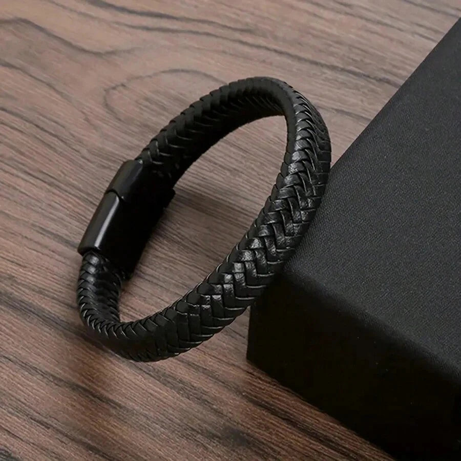 Black PU Leather Magnetic Bracelet Men's Mature and Stable and Elegant Giving Men The Best Gift for Men