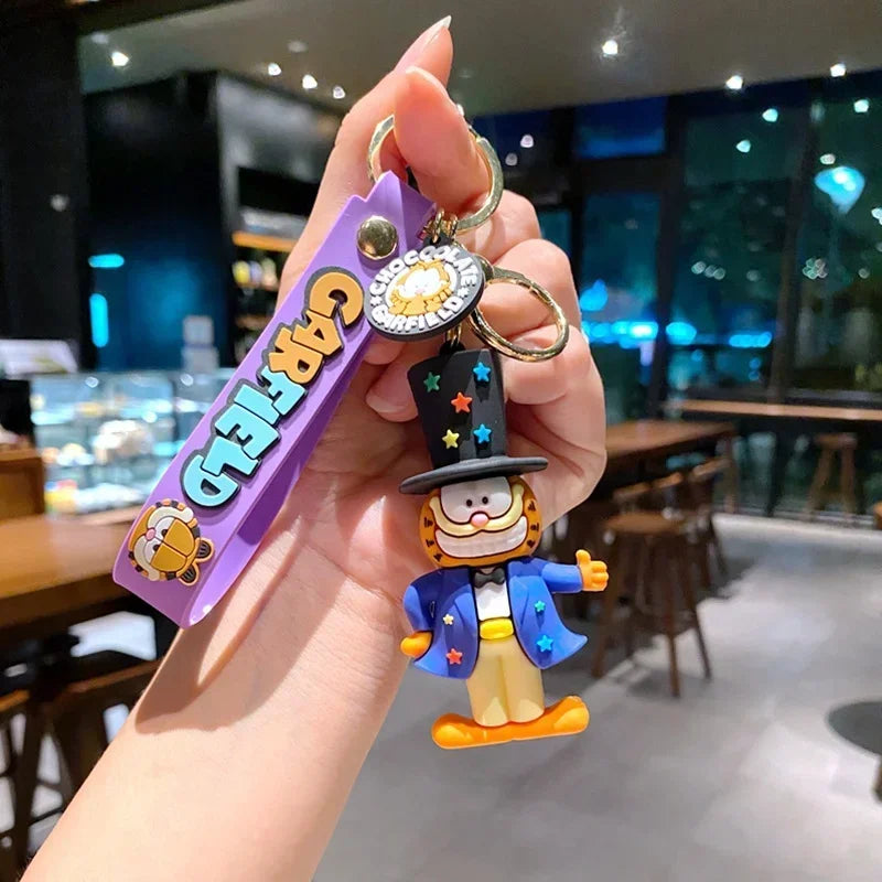 Cartoon Anime Kawaii Garfield Cat Keychain Backpack Pendant Car Key Chain Phone Bag Ornament Jewelry Kids Adult Birthday Gifts