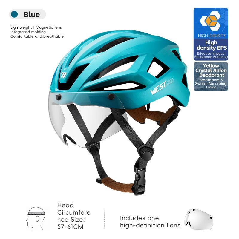 WEST BIKING Magnetic Goggles Bike Helmet Ultralight Aero Cycling Helmet Men Women Electric Scooter Motorcycle Bicycle Helmet