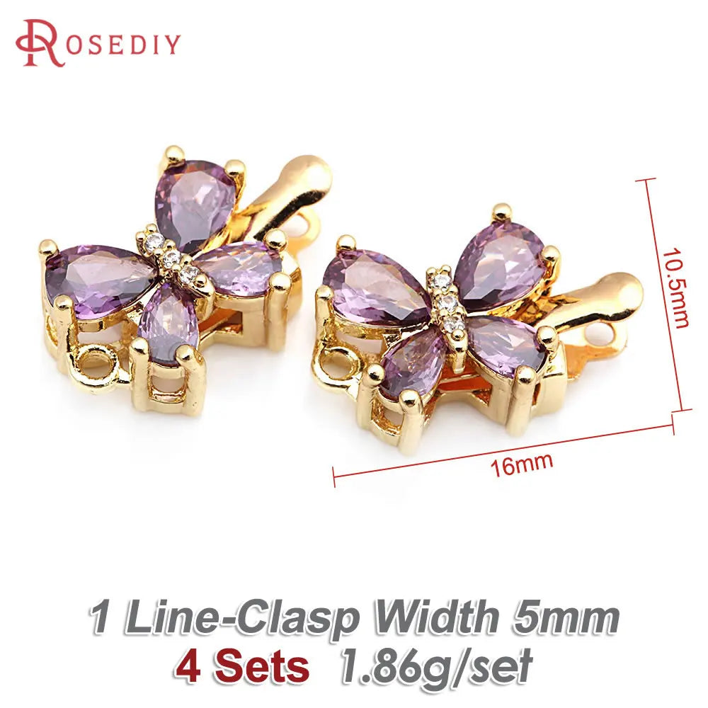 18K Gold Color Brass and Zircon Butterfly 1 Line and 2 Line Necklaces Connect Clasps Diy Jewelry Making Accessories Materials