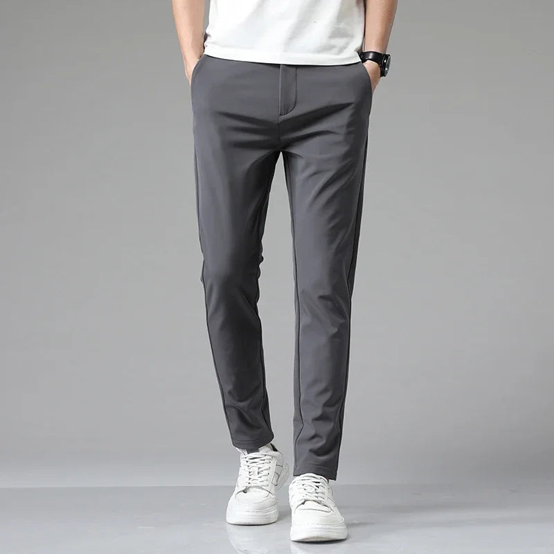 Summer Thin Business Stretch Slim Fit Elastic Waist Men's Casual Pants Jogger Korean Classic Blue Black Gray Brand Trousers Male