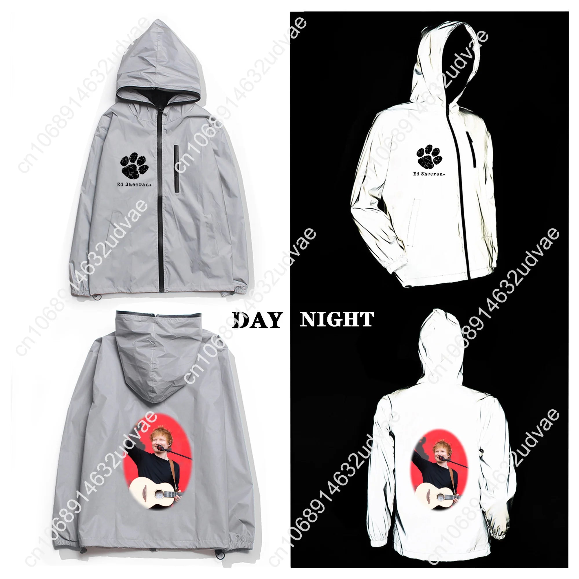 Ed Sheeran Reflective Jacket Mens Womens Coat Hooded Windbreaker Runing Pocket Jackets Cycling Hiking Zipper Customized Hoodie