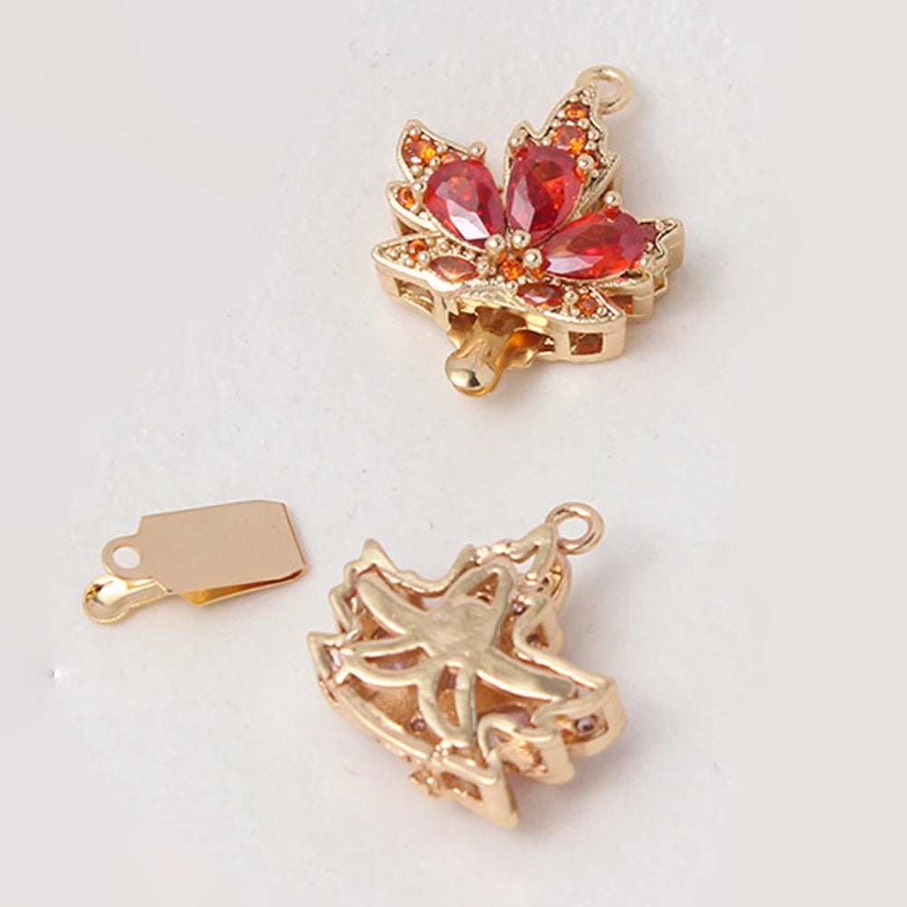 2 Sets 18K Gold Plated Brass Leaf Filigree Necklace Clasps Rhinestone Box  Strand for DIY Bracelet Connectors Jewelry Making