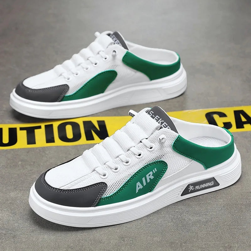 Half Slippers Men Low-top Canvas Shoes Casual Breathable Sneakers Korean Style Autumn Lace Up Casual Non-slip Trainers