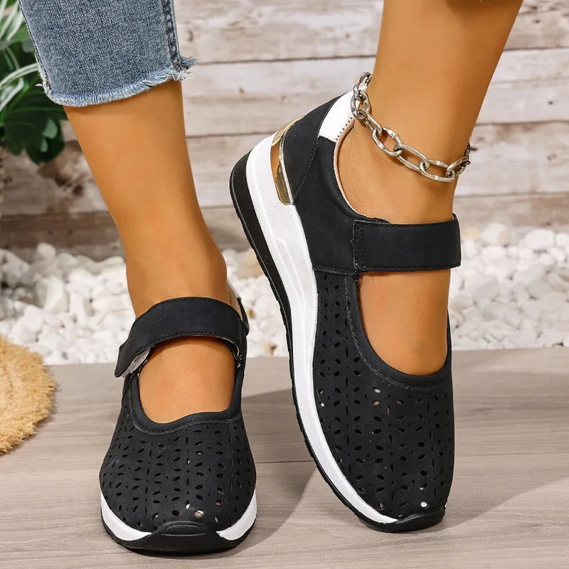 Hollow-out and Breathable Wrapped-head Single Shoes Women's New Summer Round-toe Shallow-mouth Platform Flat-sole Low-top Shoes