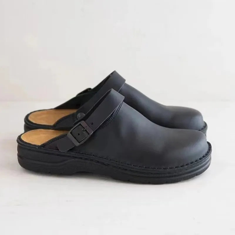 Men's Slippers Fashion Big Size48 Leather Casual Slippers Summer Half Slippers for Men Non Slip Beach Shoes Classic Clogs Shoes
