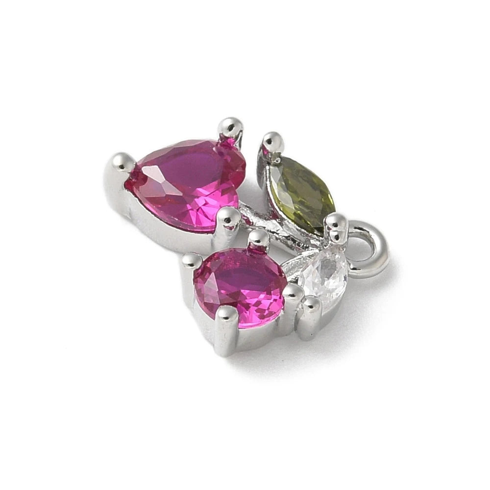 10Pcs Crystals Cherry Pendants Cubic Zirconia Fruit Hang Ornament for Jewelry Making Craft Keychain Necklace DIY Accessories