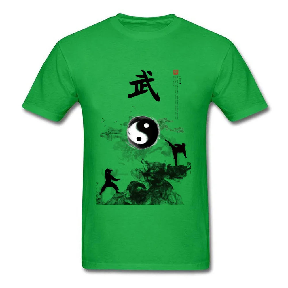 Yin Yang Kung Fu Chinese Traditional Water Ink Painting Men White T-shirt Short Sleeve Cotton T Shirt Unique Design
