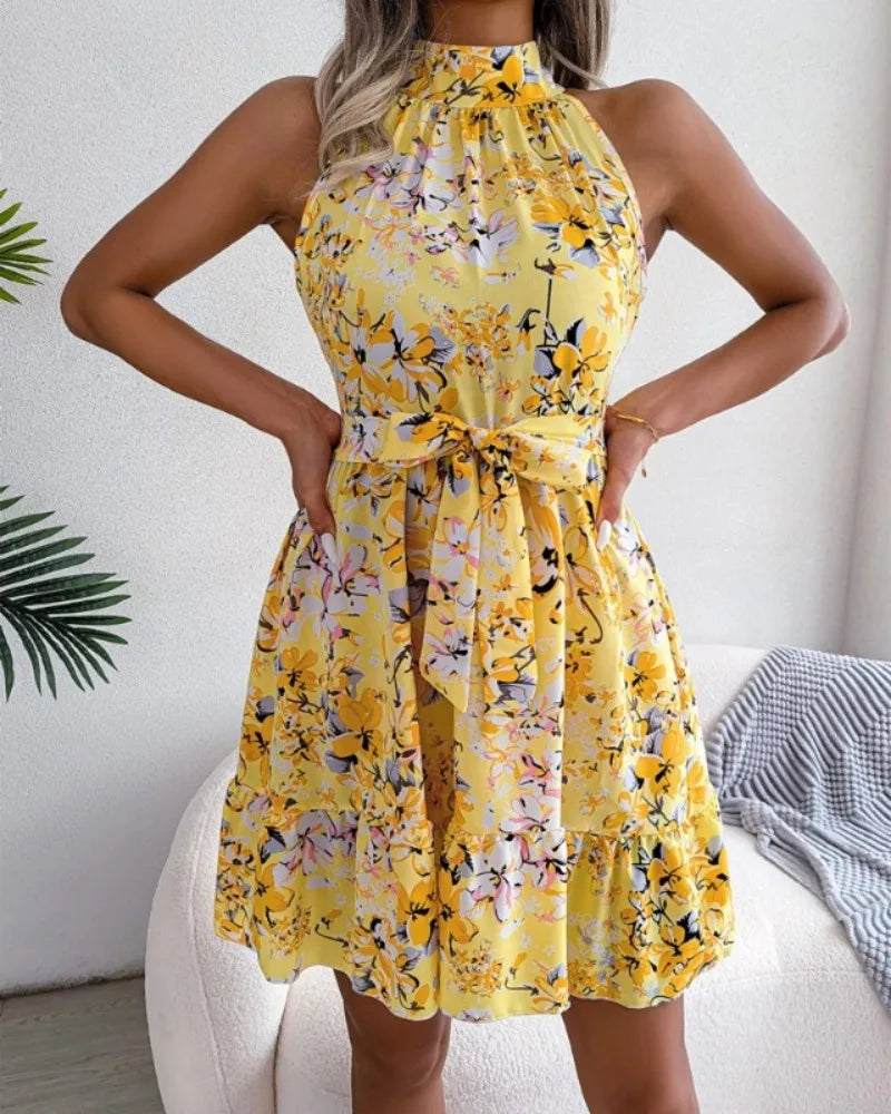 Summer Women Floral Printed Halter Sexy Short Dress Woman Clothing Dress Women Women's Casual Beach Dresses Sexy Costume Women