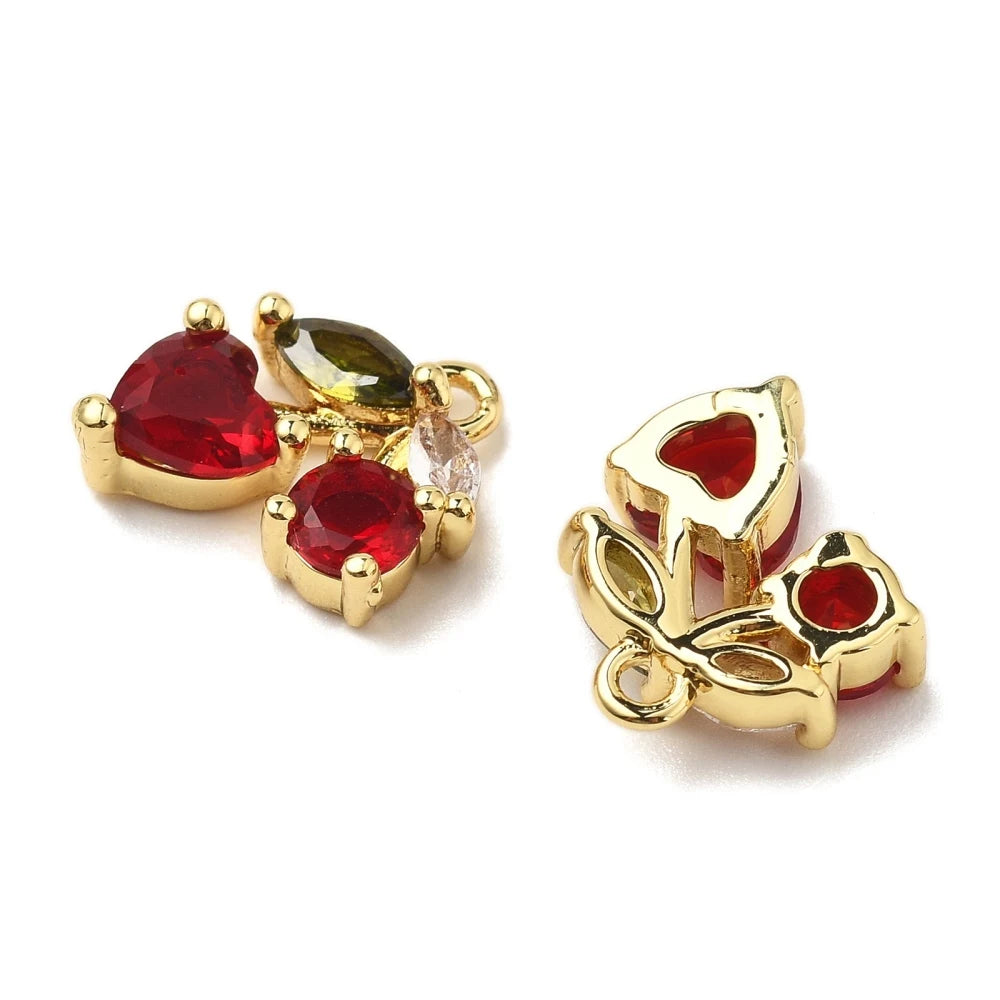 10Pcs Crystals Cherry Pendants Cubic Zirconia Fruit Hang Ornament for Jewelry Making Craft Keychain Necklace DIY Accessories