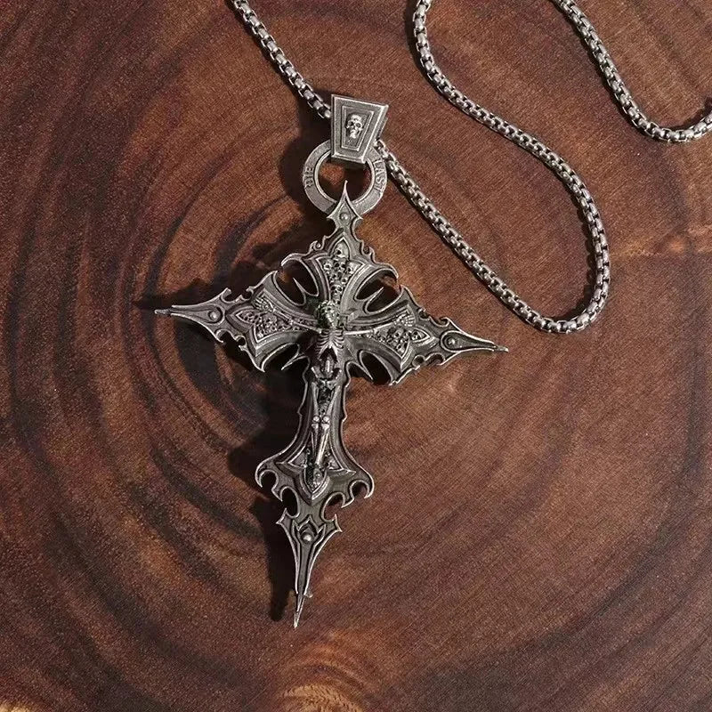 A Fashionable and Personalized Retro Gothic Nail Cross Skull Cross Pendant Necklace Halloween Necklace