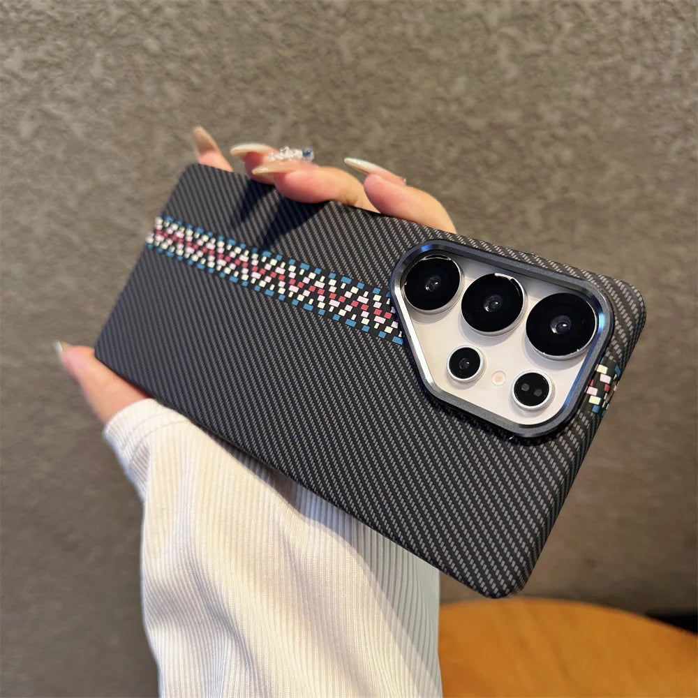 Luxury Colorful Kevlar Carbon Fiber Magnetic Phone Case For Samsung S24 S25 Ultra S23 Plus For Magsafe Wireless Charging Cover