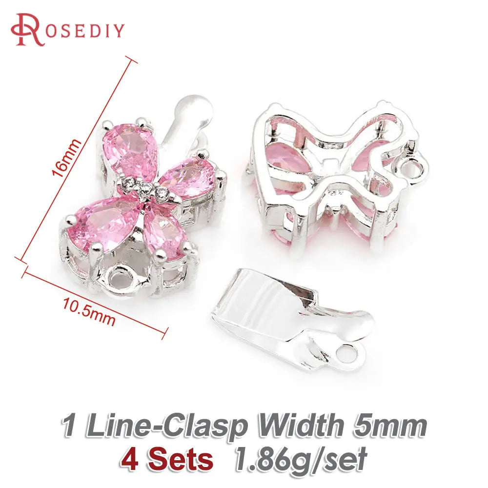 4 Sets 18K Gold Color Brass and Zircon Butterfly 1 Line and 2 Line Necklaces Connect Clasps Diy Jewelry Making Accessories